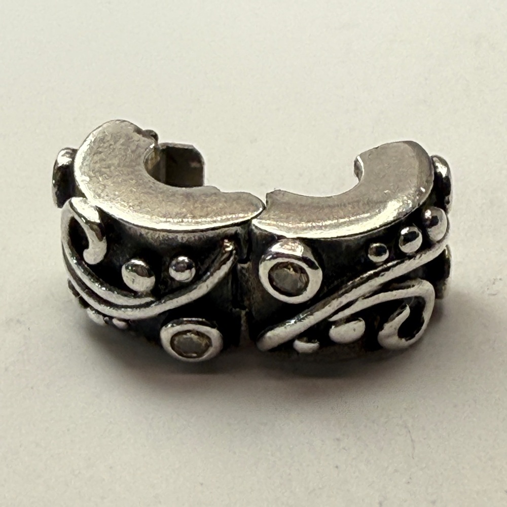 Pandora Retired Sterling Silver Scroll Clip Charm with CZ